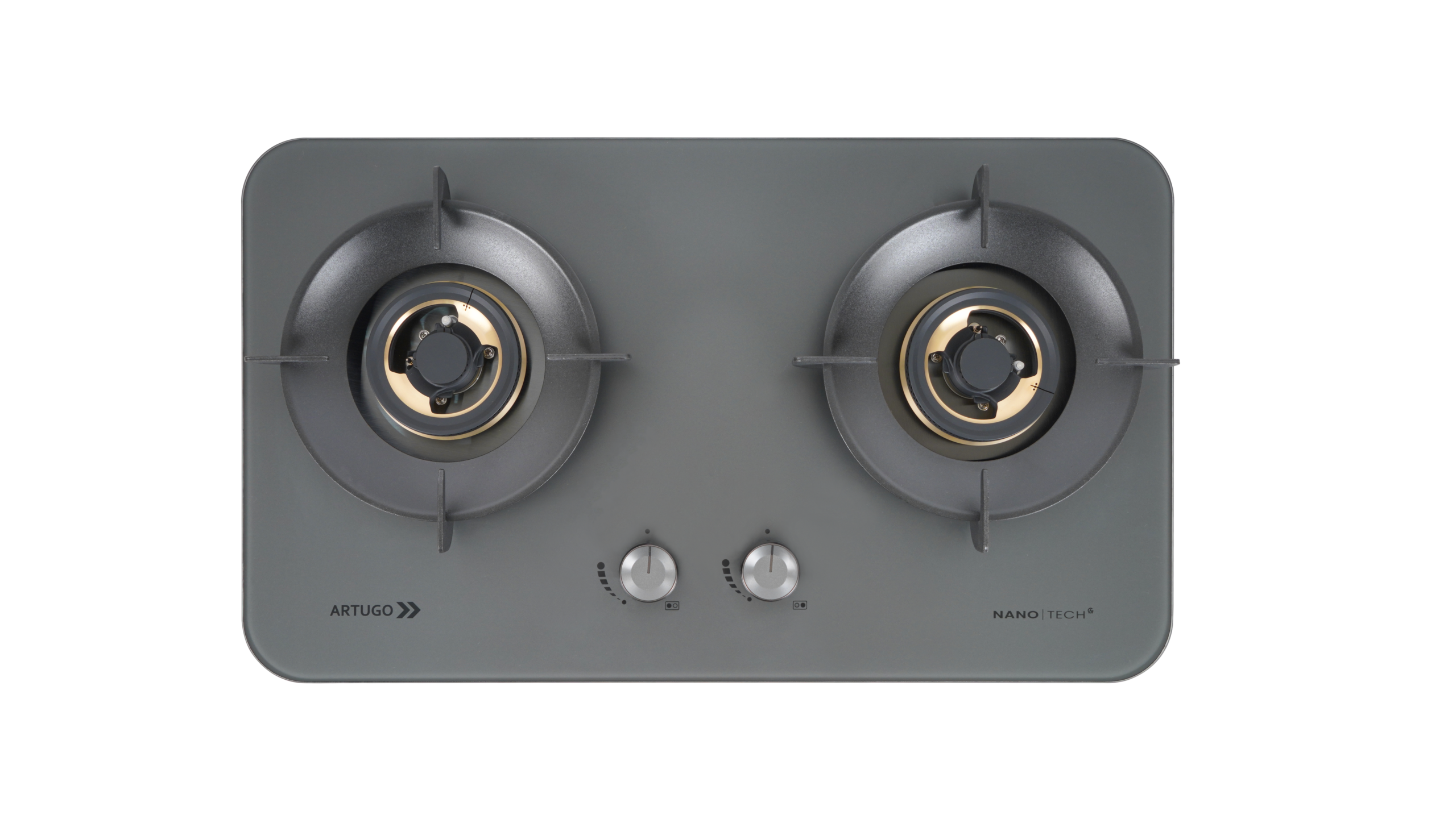 AH 2715 FQ Kompor Tanam Gas 2 Tungku 70 cm Kaca Anti Glare + Nano Tech